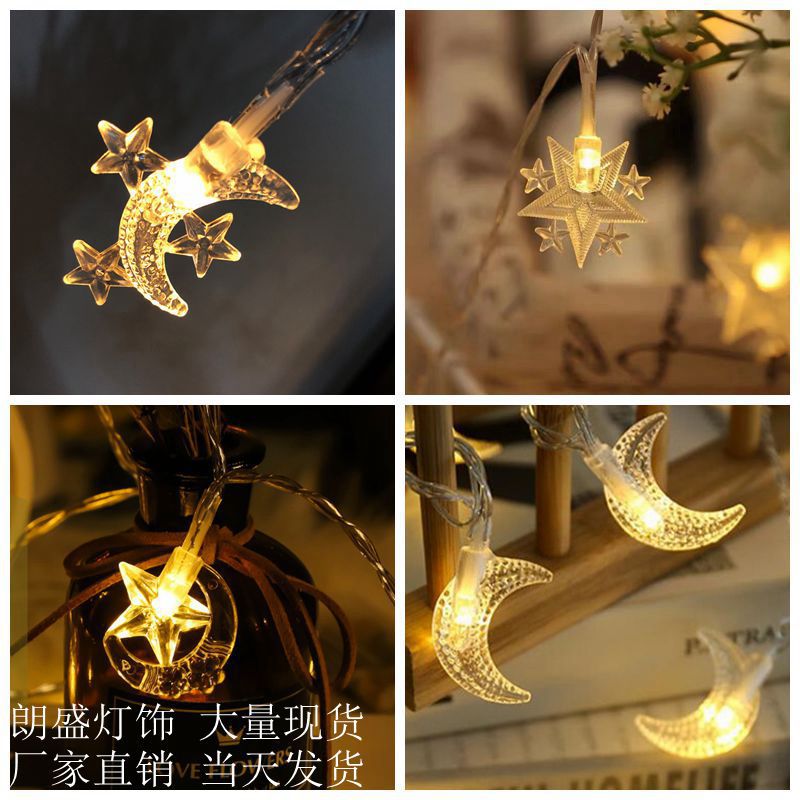 Solar LED Star and Moon String Lights for Room Decor