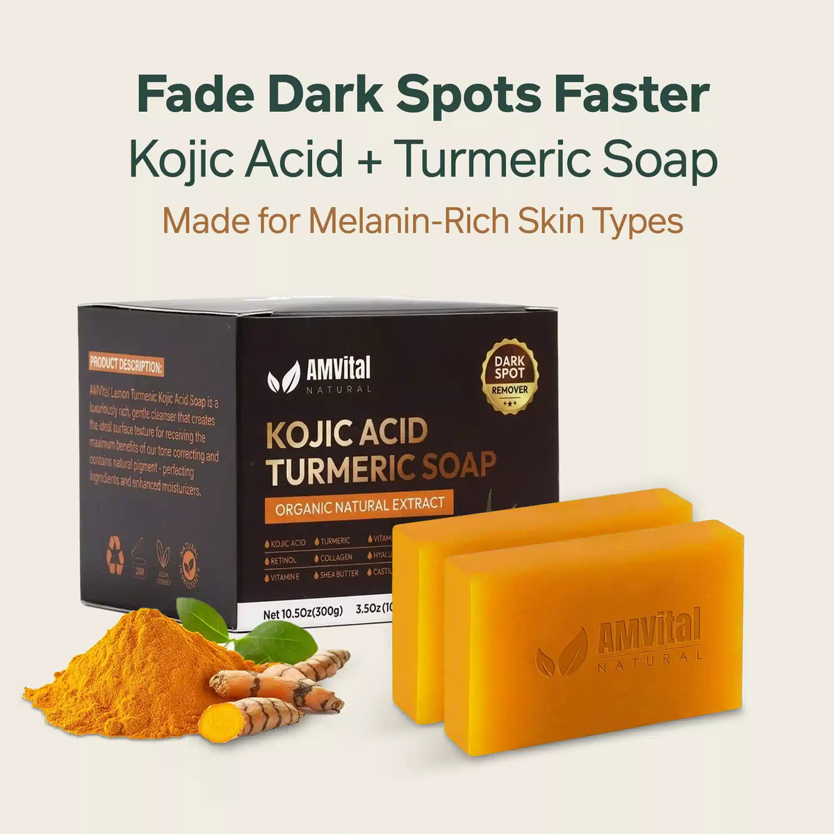 AMVital Turmeric Kojic Acid Soap Bar for Dark Spots &amp; Uneven Tone