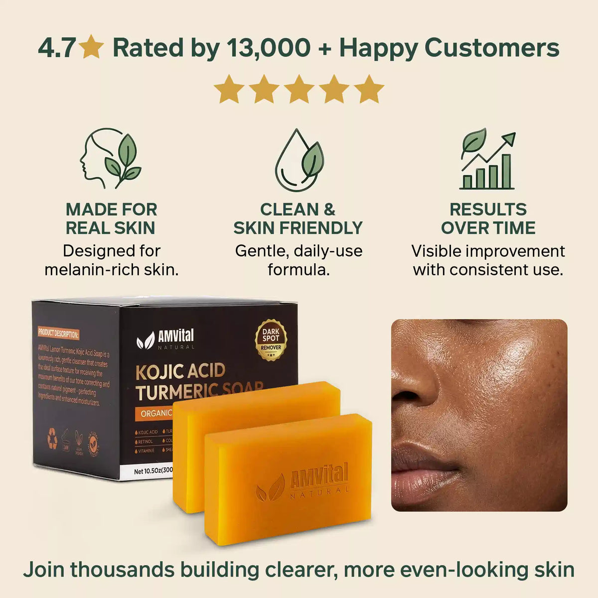AMVital Turmeric Kojic Acid Soap Bar for Dark Spots &amp; Uneven Tone